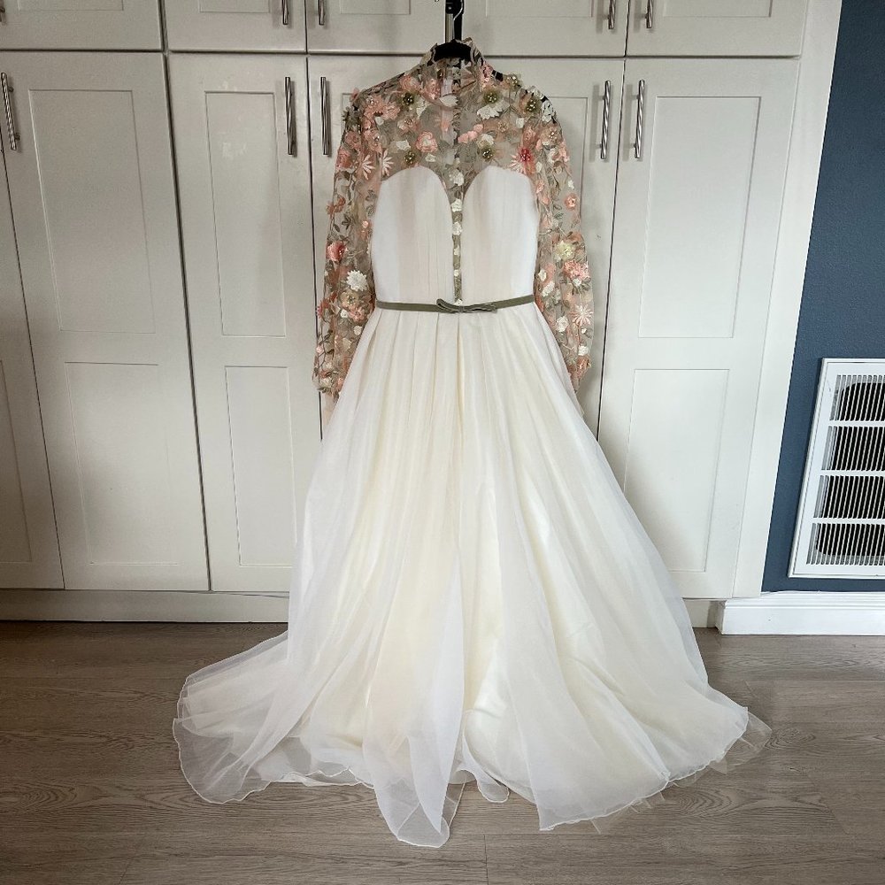 Teuta Matoshi Ivory Gown with Floral Accents